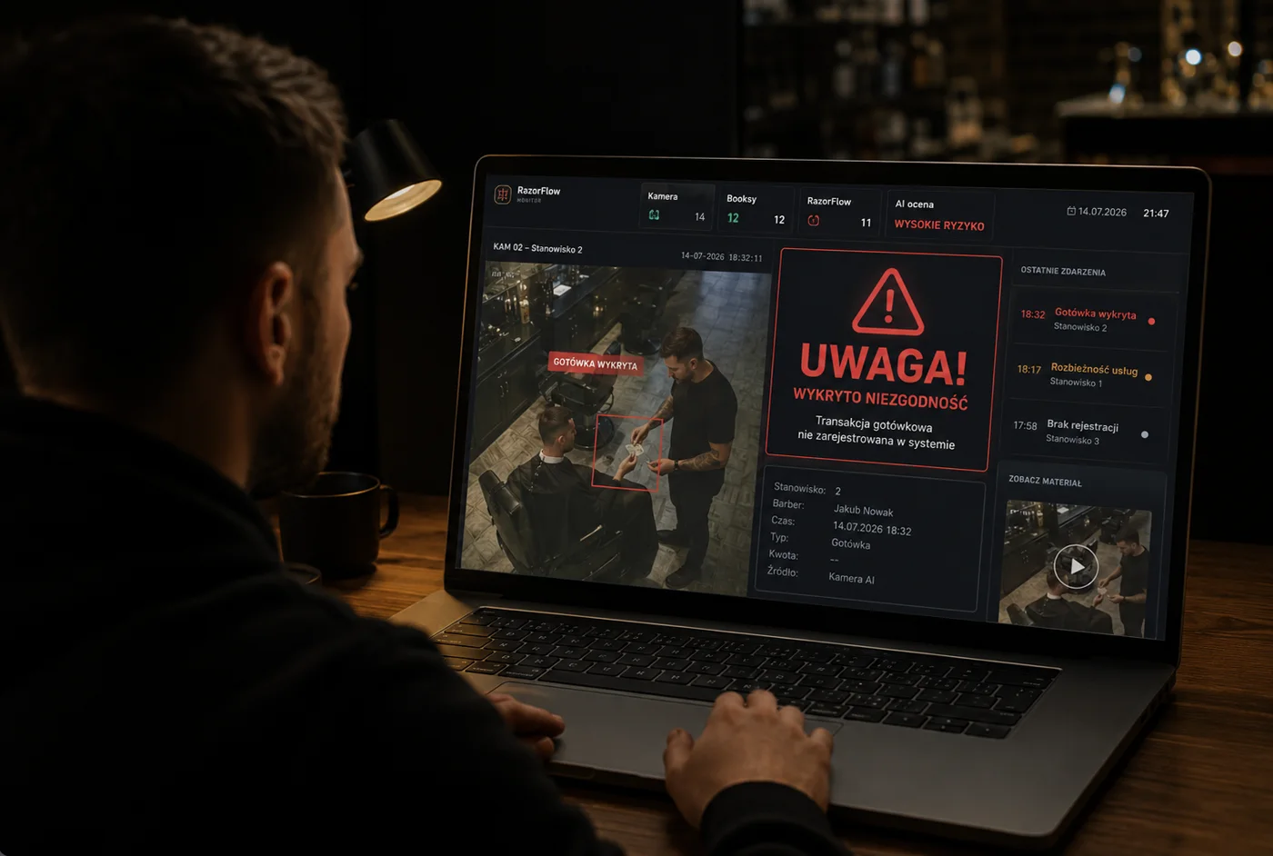 Przykładowy ekran RazorFlow Monitor z komunikatem o wykrytej niezgodności
